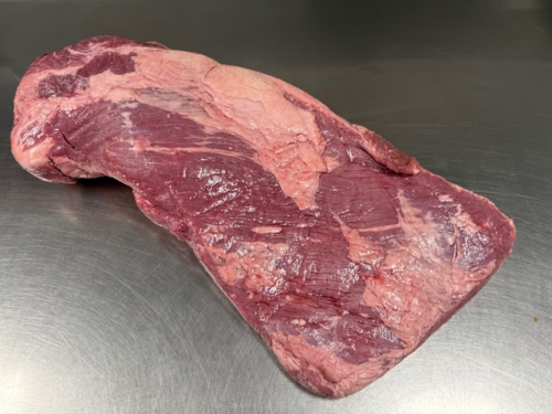 A whole untrimmed brisket. Contains both point and flat. Also known as a packer brisket