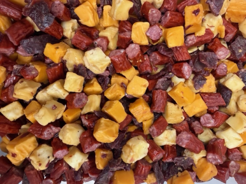Assorted cheeses and meats known as Trail Mix