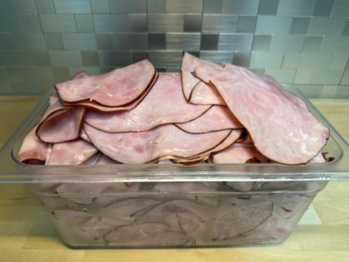 A bin of black forest ham