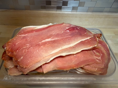 A bin of proscuitto