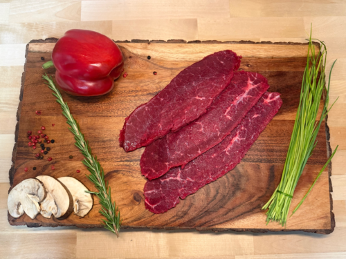 Three slices of quarter inch jerky rounds for homemaking jerky meat