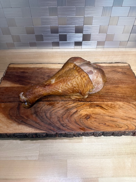 A smoked turkey drum stick
